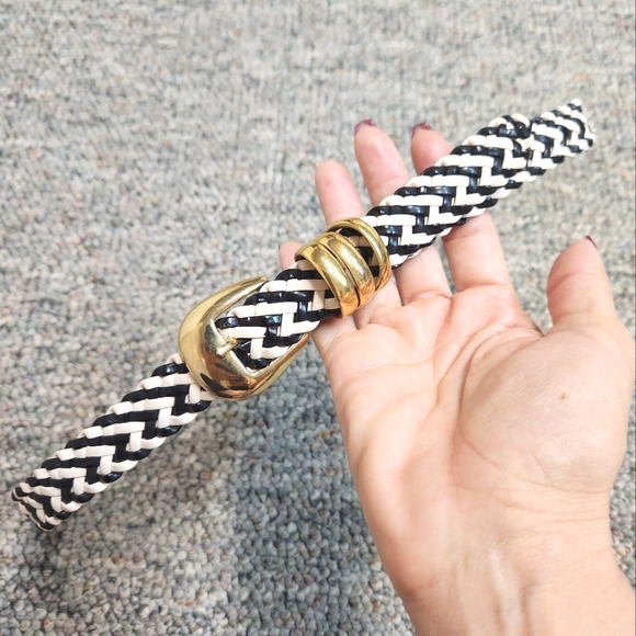 Macy's Black & White Faux Leather Braided Belt S - Picture 1 of 5
